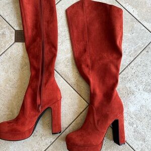Women's burnt orange Suede Knee-High Boots